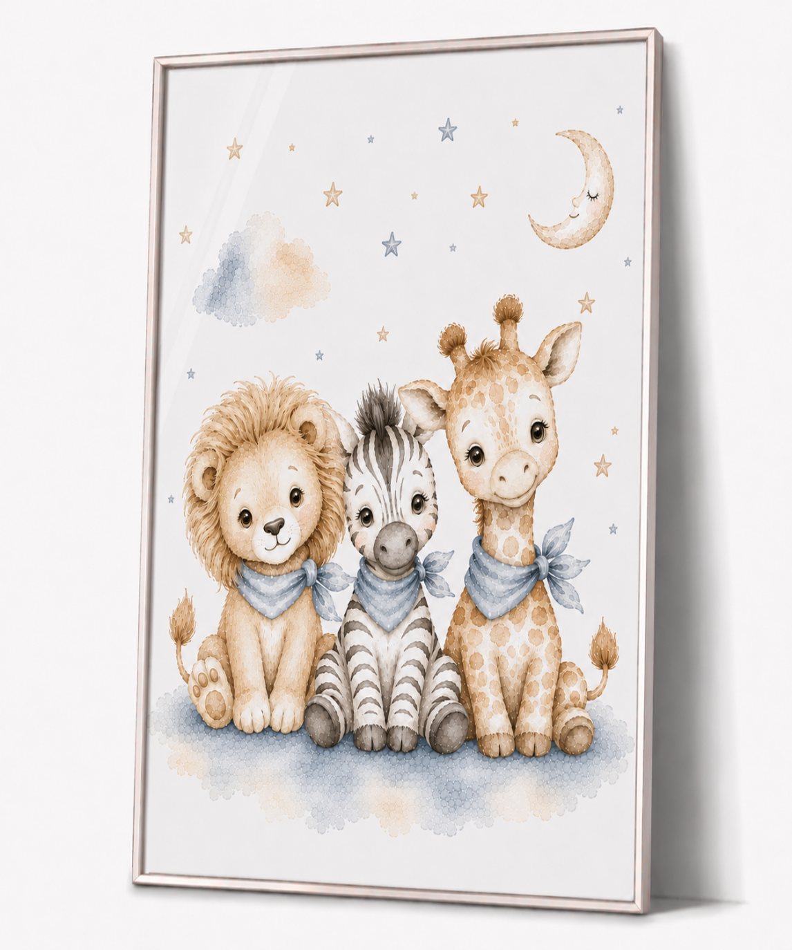 Dschungelfreunde Kinderposter – Aquarellbild mit Löwe, Zebra und Giraffe