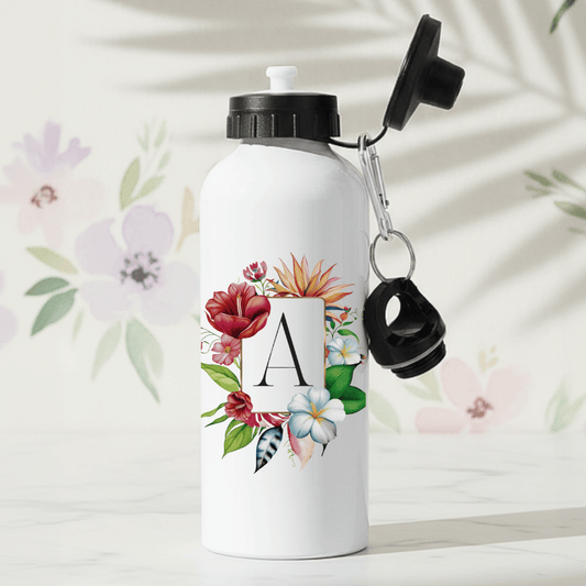 Färgglada blommor med initial – Personlig vattenflaska med namn