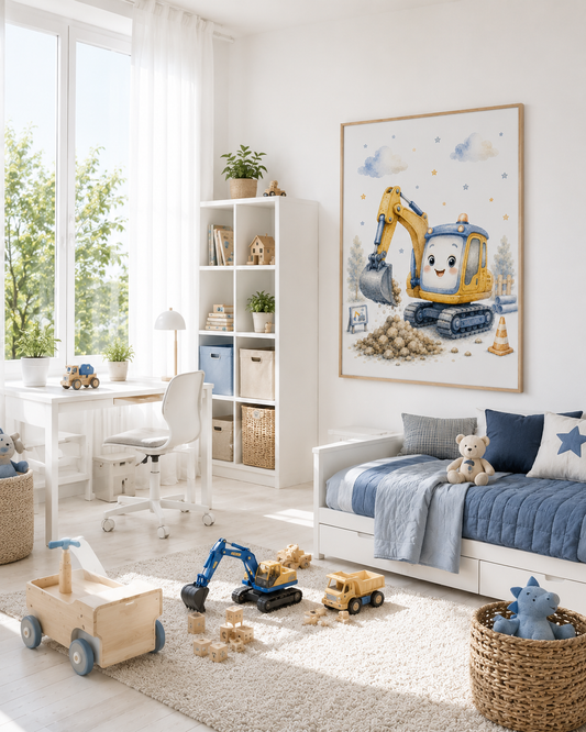Bagger Kinderposter – Aquarell-Kinderbild fürs Kinderzimmer
