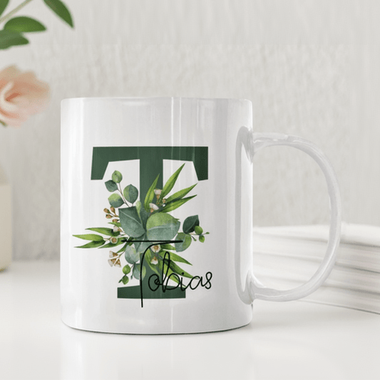 Personlig mugg – Gröna blad – mugg med namn