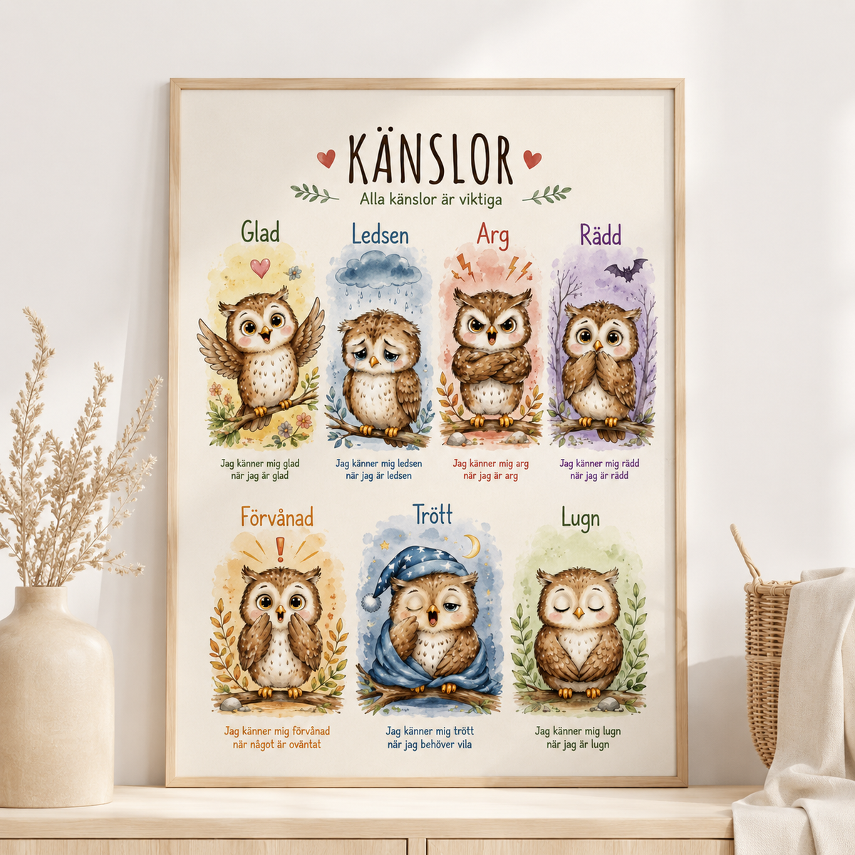 Gefühle-Poster fürs Kinderzimmer – Eulen