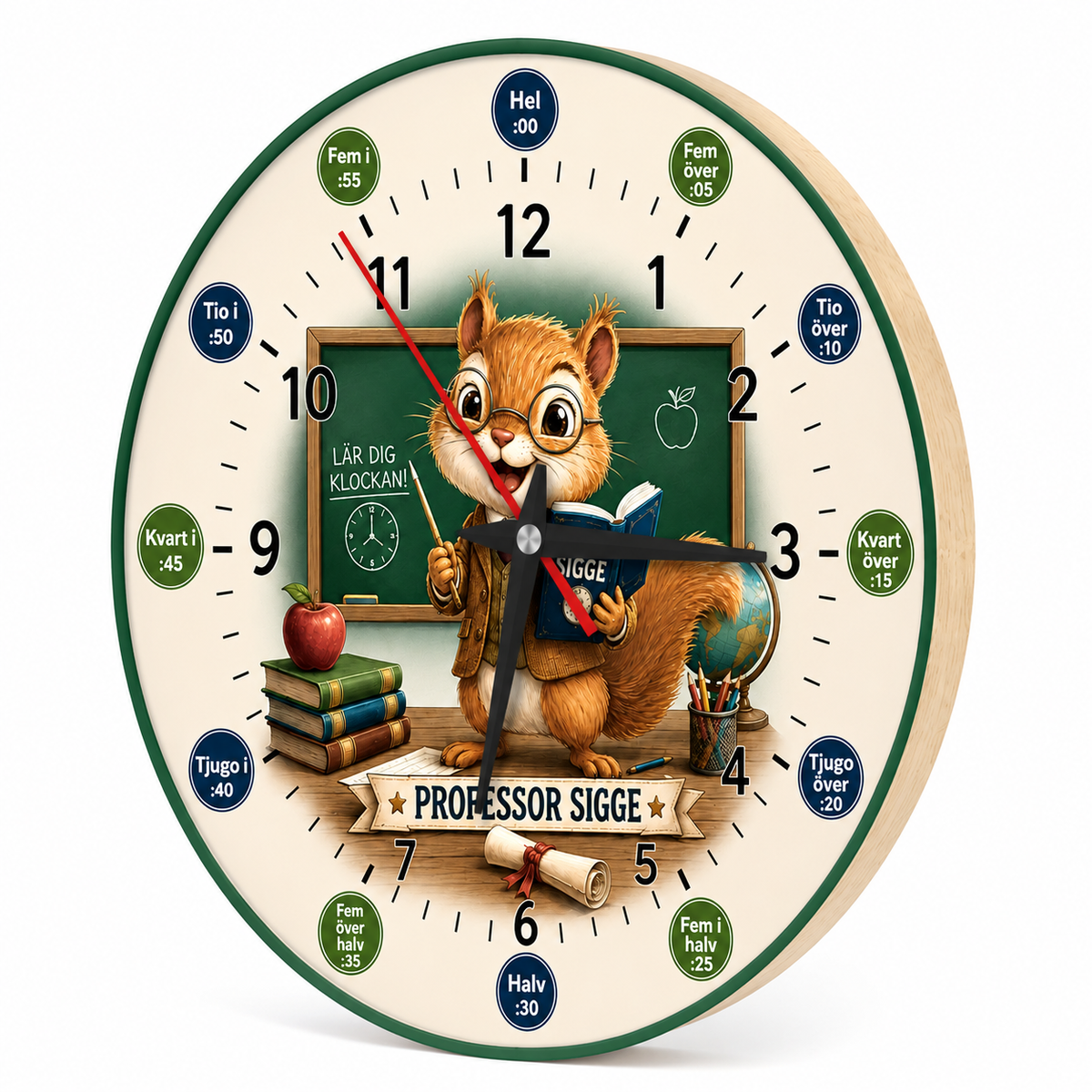 Wanduhr – Die Uhr lernen! mit Sigge dem Eichhörnchen – 30 cm