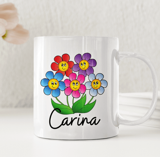 Personlig lärarmugg – Leende blommor – tackpresent