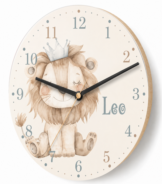 Löwen-Wanduhr für das Kinderzimmer – lautlos