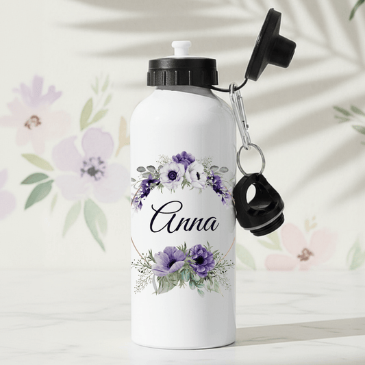 Lila blommor – Personlig vattenflaska med namn