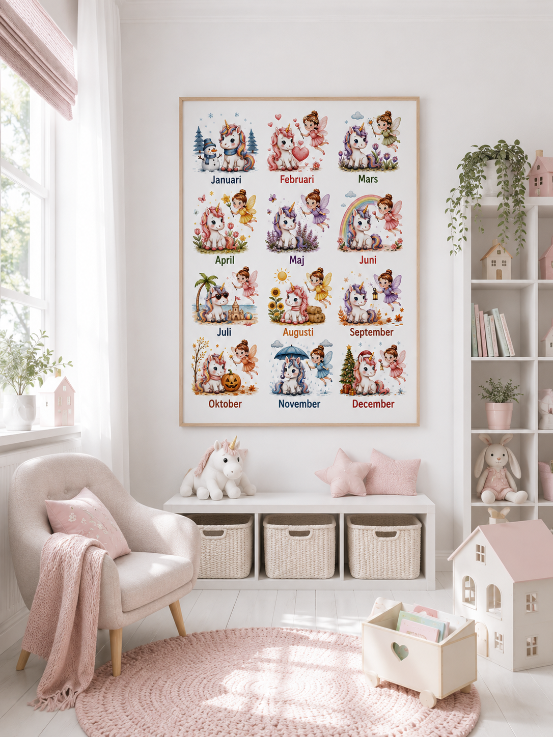 Monate mit Einhörnern Kinderposter – Aquarell-Kinderbild fürs Mädchenzimmer