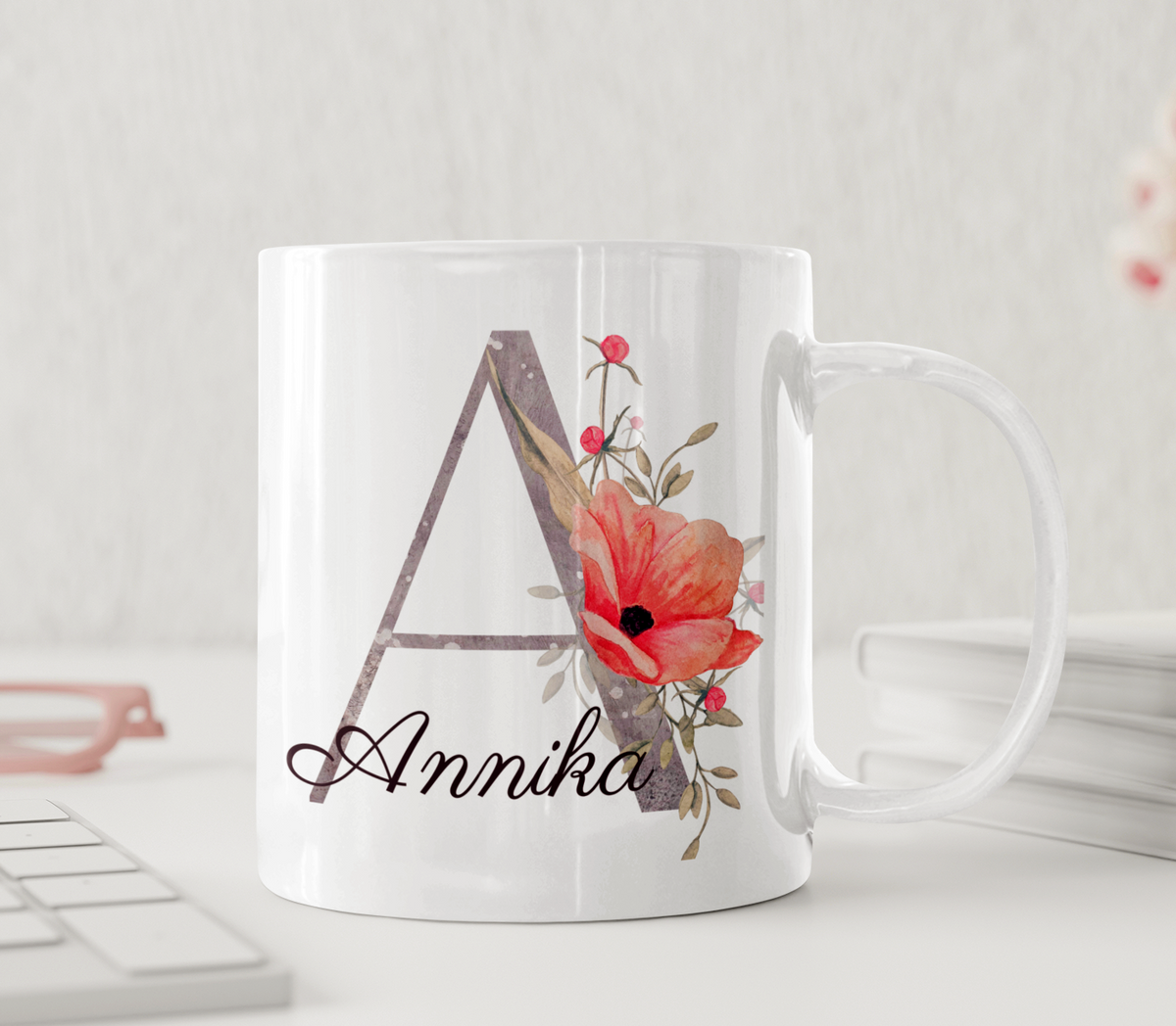 Personalisierte Tasse – Mohn-Monogramm – Tasse mit Namen