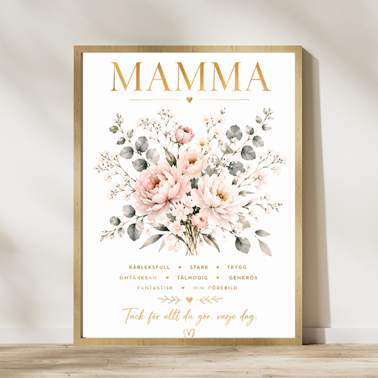 Personlig Mors dag-poster – Boho-blommor – A4 och A3