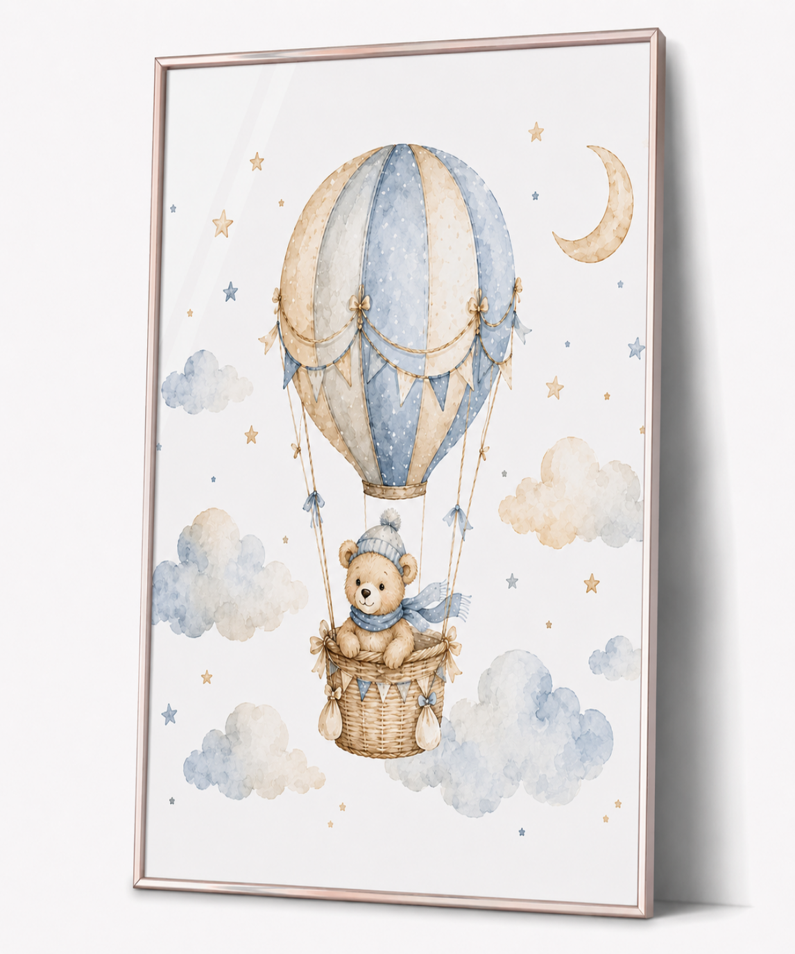 Teddy mit Luftballon Kinderposter – Aquarellbild für das Jungenzimmer