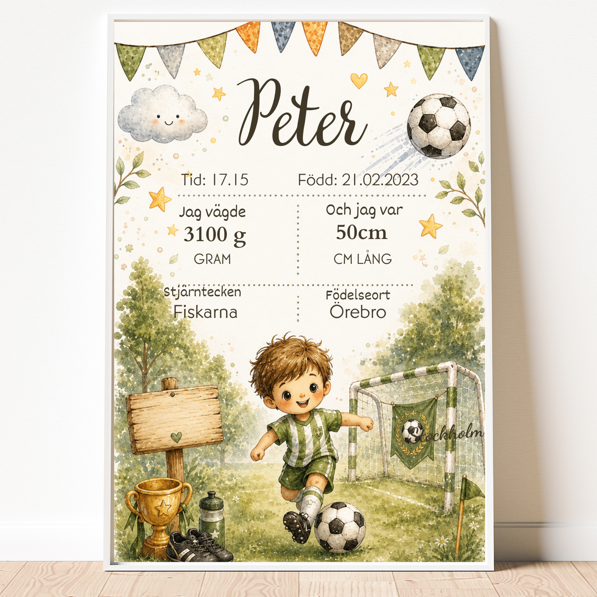 Personalisiertes Geburtsposter – Fußball – Taufbild für Jungen