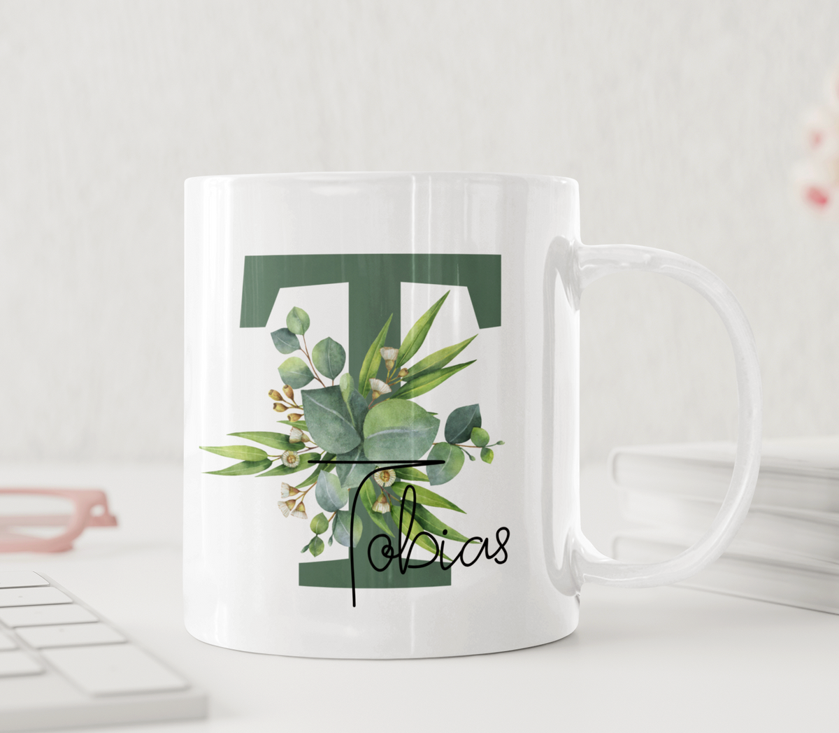 Personalisierte Tasse – Grüne Blätter – Tasse mit Namen