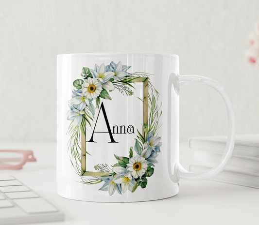 Personlig mugg – Blomsterram – mugg med namn