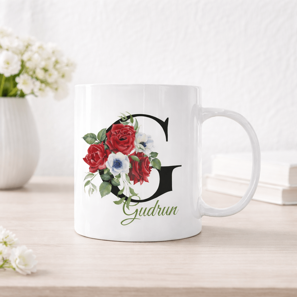 Personalisierte Tasse – Rote Rose – Tasse mit Namen