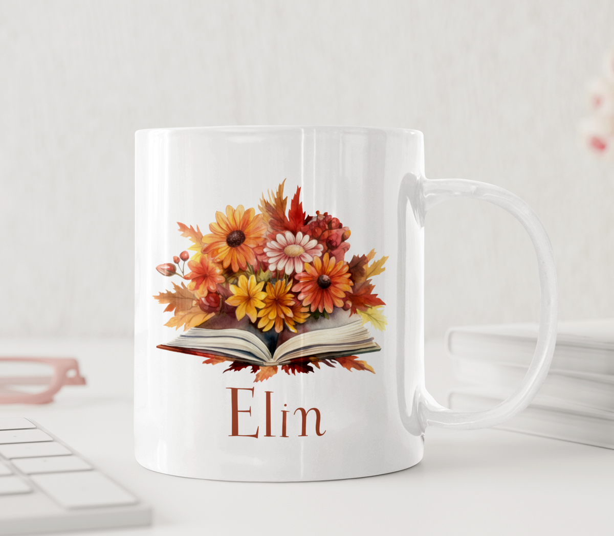 Personalisierte Lehrertasse – Blumen aus dem Buch – Geschenk für Lehrer