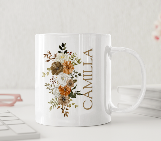 Personlig mugg – Höstblommor i boho-stil – mugg med namn