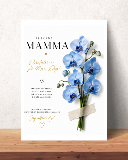 Personalisiertes Muttertagsposter – Blaue Orchidee – Bild mit Namen für Mama