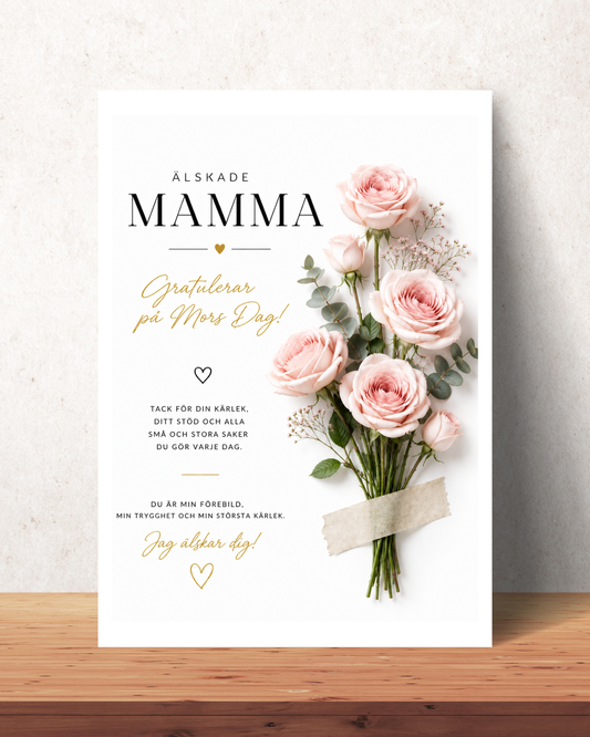 Personalisiertes Muttertagsposter – Rosa Rosen – Bild mit Namen für Mama