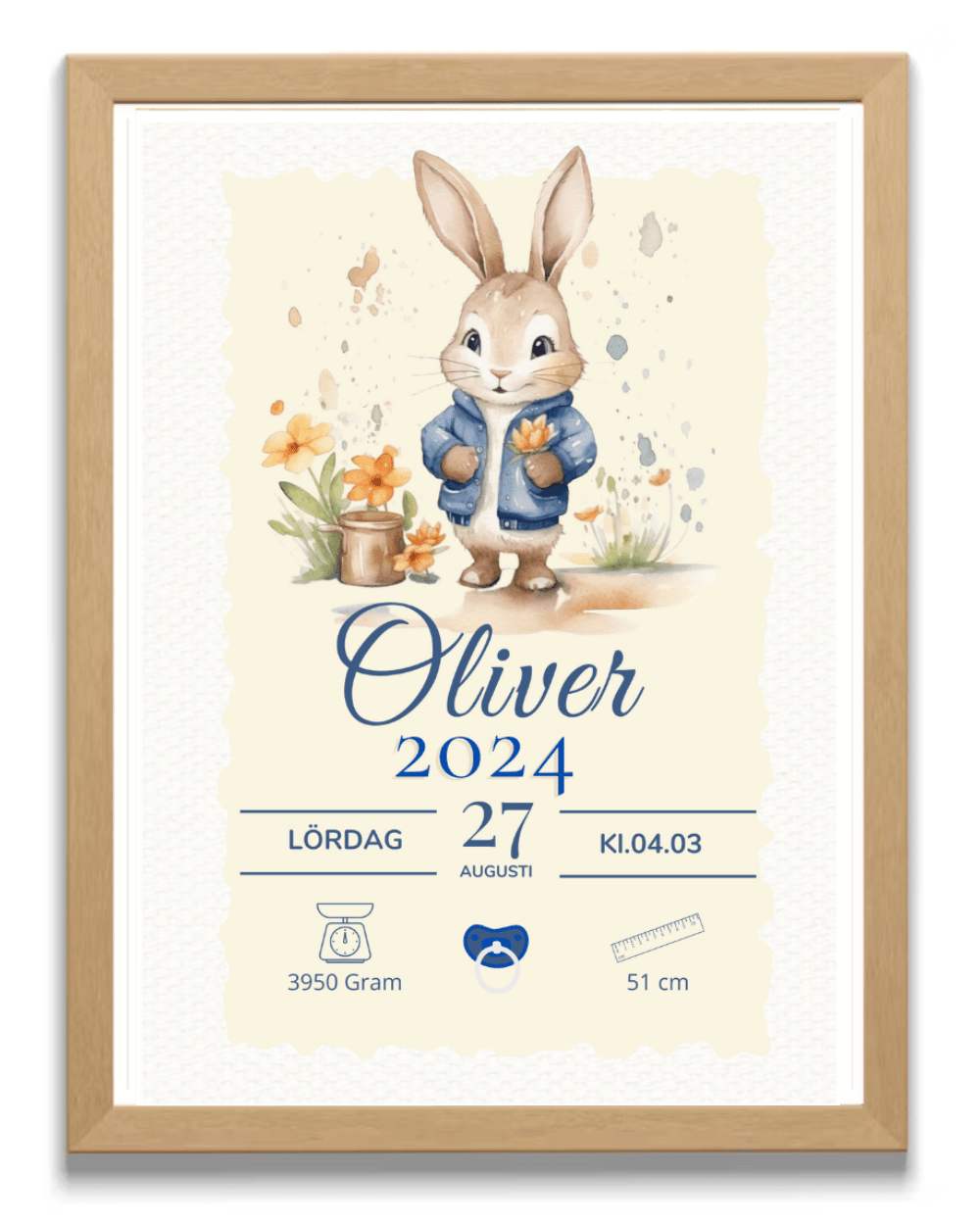 Personalisiertes Geburtsposter – Hase – Taufbild für Kinder