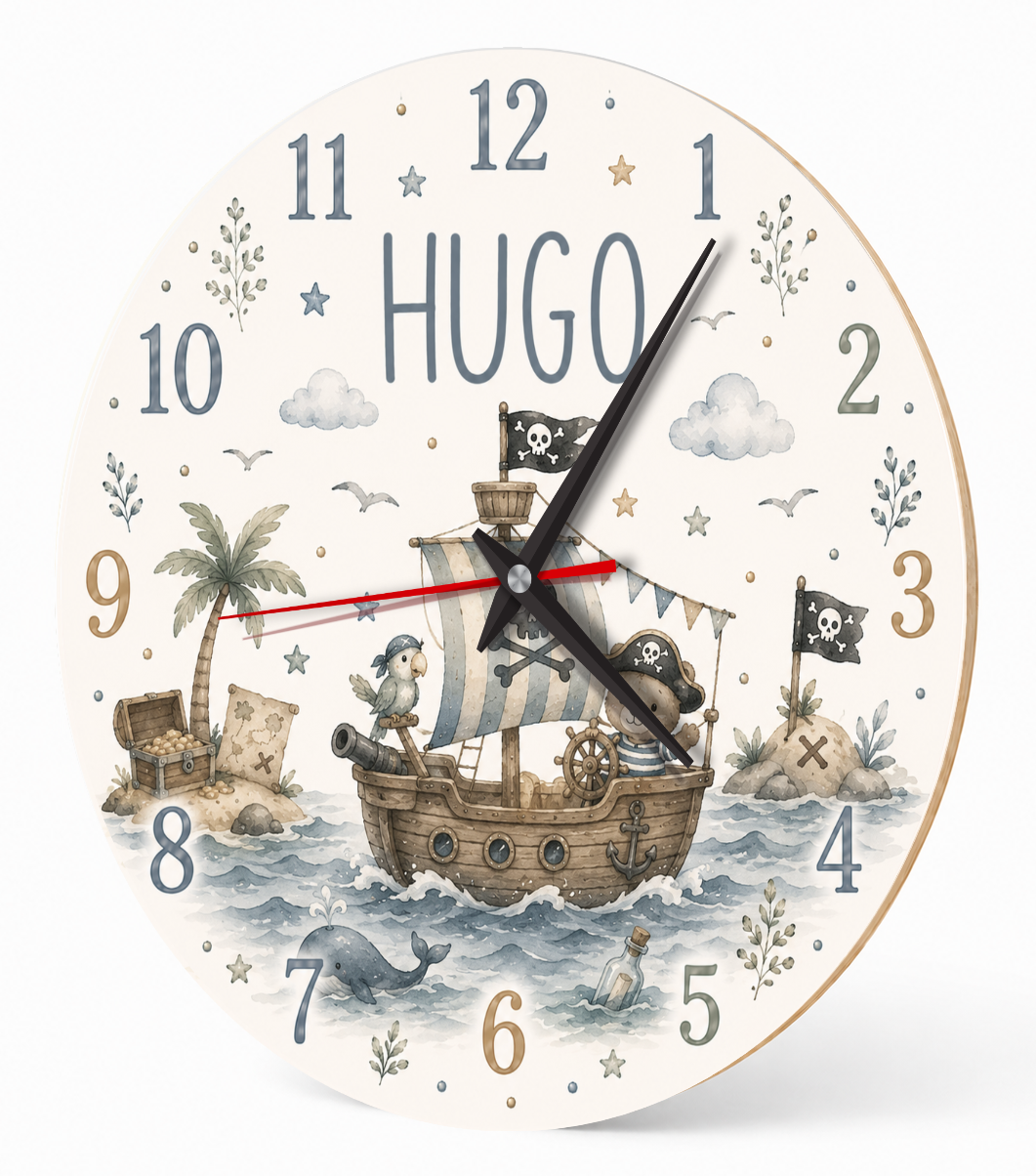 Kinderwanduhr mit Pirat – lautlos