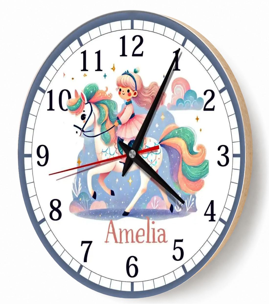 Regenbogenpferd-Wanduhr für das Kinderzimmer – Pastell – lautlos