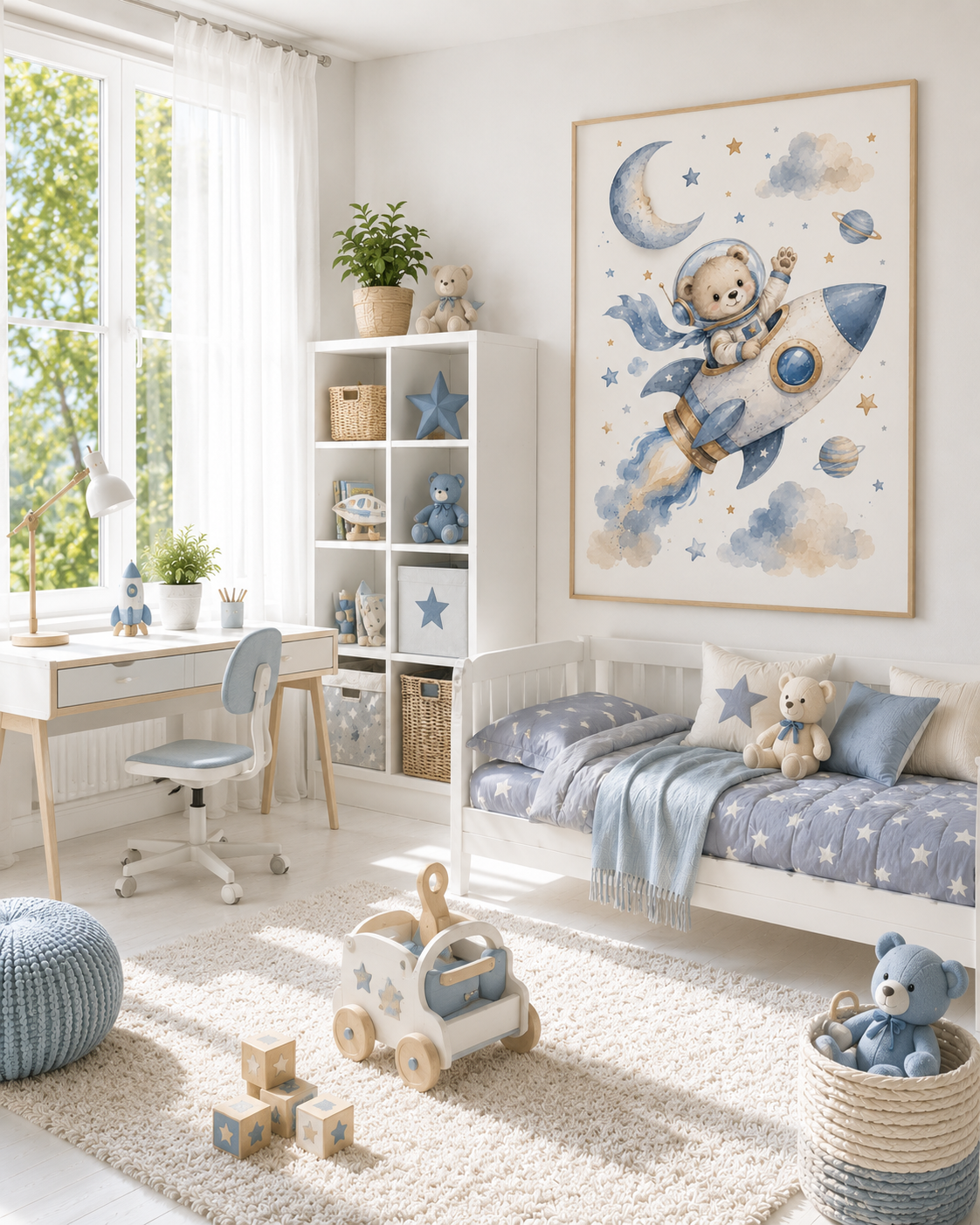 Rakete Kinderposter – Aquarell-Kinderbild fürs Kinderzimmer