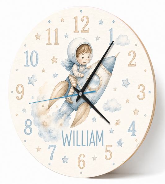 Weltraumrakete-Wanduhr für das Kinderzimmer – lautlos
