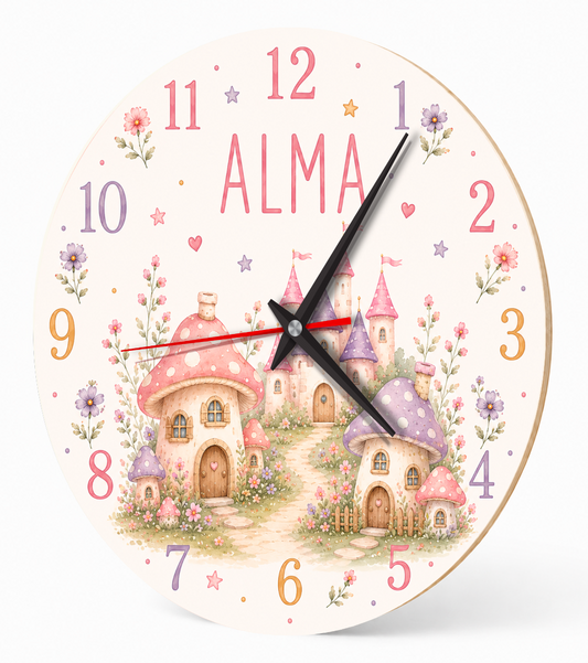 Märchenschloss-Wanduhr für das Kinderzimmer – Pastell – lautlos