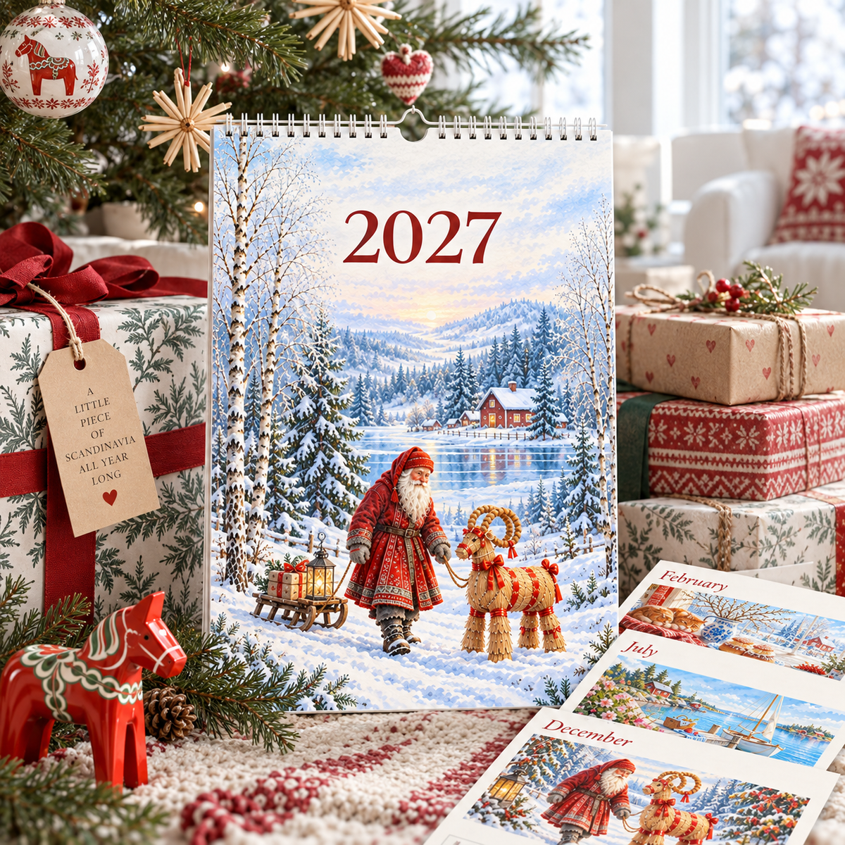 Skandinavischer Wandkalender 2027 mit Winterillustration