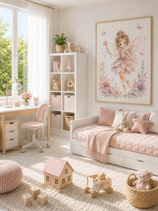 Blumenelfe Kinderposter – Aquarell-Kinderbild fürs Mädchenzimmer