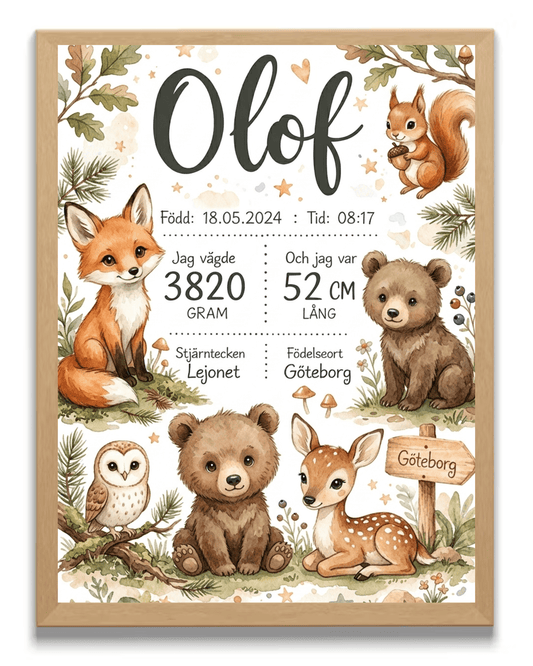 Personalisiertes Geburtsposter – Waldfreunde – Taufbild