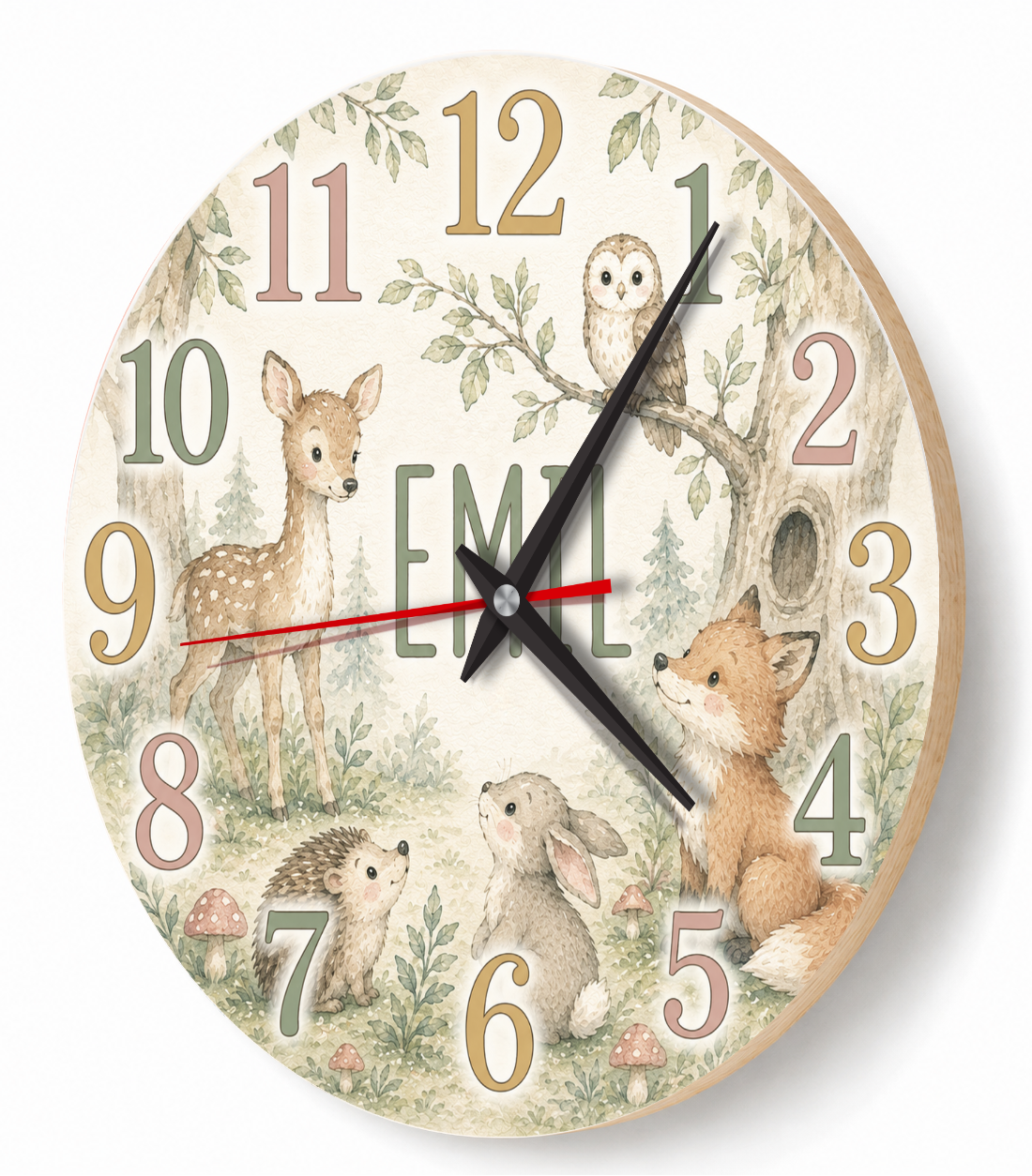 Herbst im Wald – Wanduhr für das Kinderzimmer – Pastell – lautlos