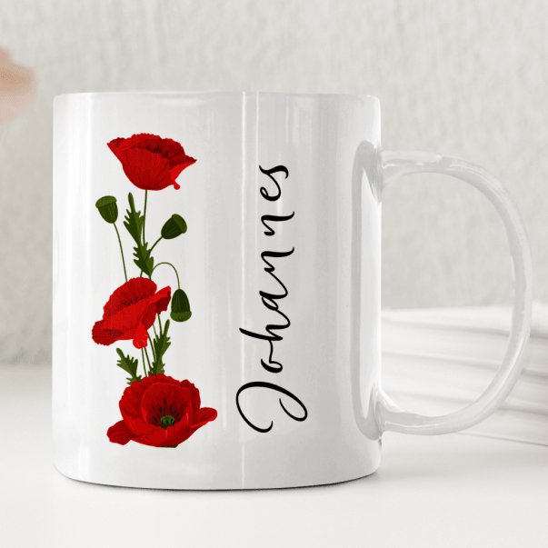 Personlig mugg – Sommarvallmo – mugg med namn