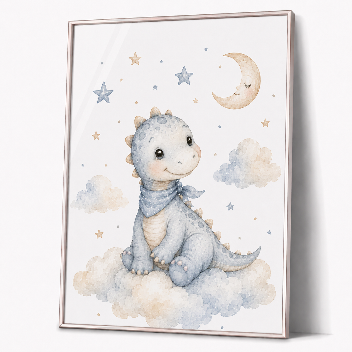 Süßer Dinosaurier Kinderposter – Aquarell-Kinderbild fürs Jungenzimmer