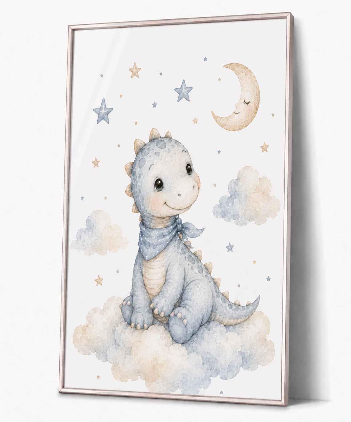 Süßer Dinosaurier Kinderposter – Aquarellbild für das Jungenzimmer