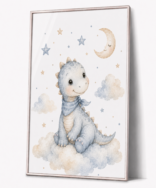 Süßer Dinosaurier Kinderposter – Aquarellbild für das Jungenzimmer