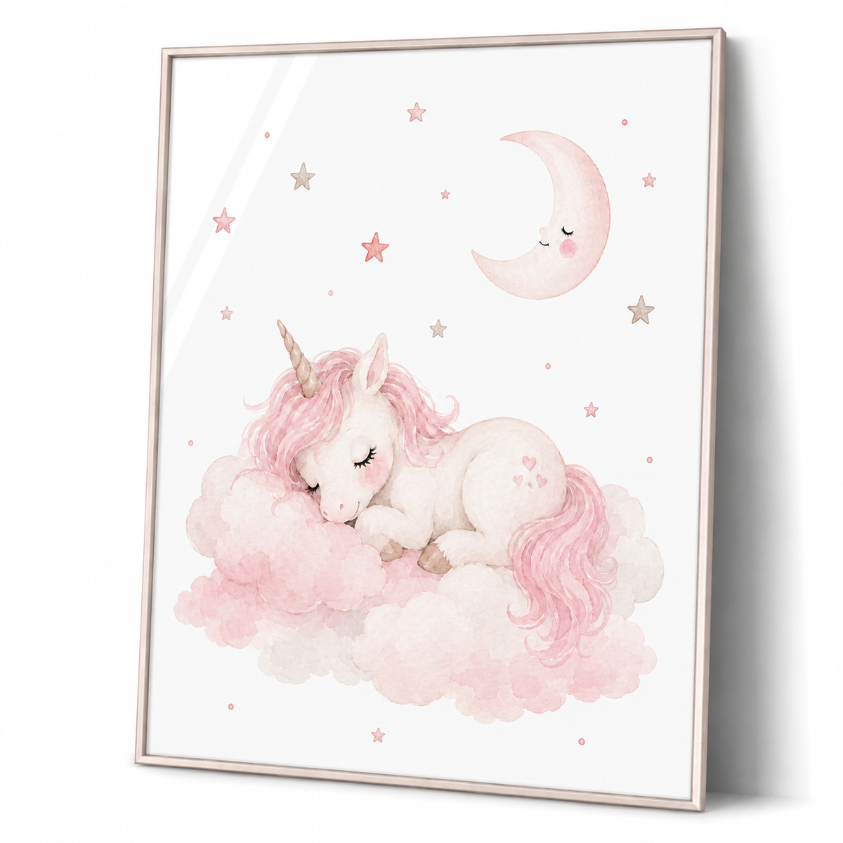 Schlafendes Einhorn Kinderposter – Aquarellbild fürs Mädchenzimmer