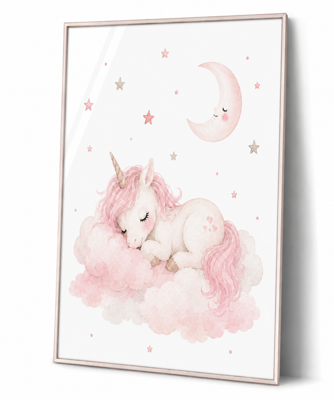Schlafendes Einhorn Kinderposter – Aquarellbild für das Mädchenzimmer