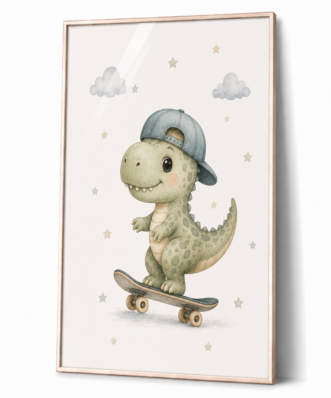 Dinosaurier Kinderposter – Aquarellbild mit T-Rex für das Jungenzimmer