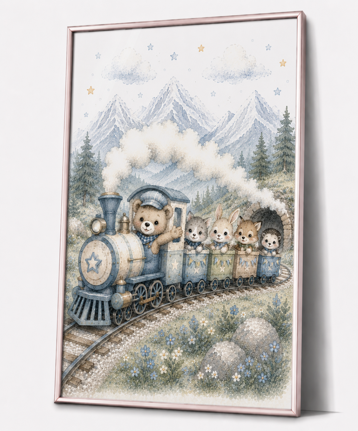 Zugreise mit Freunden Kinderposter – Aquarellbild für das Jungenzimmer