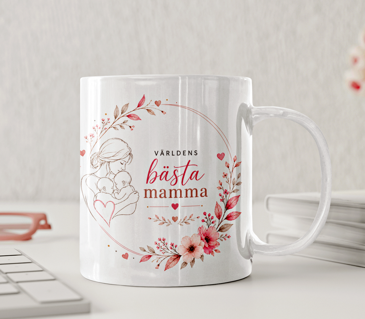 Personalisierte Tasse – Beste Zwillingsmama der Welt – rosa Blumen