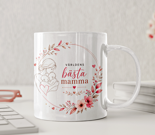 Personlig mugg – Världens bästa tvillingmamma – rosa blommor