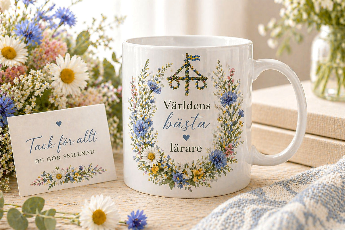 Personlig lärarmugg – Världens bästa lärare – midsommarkrans